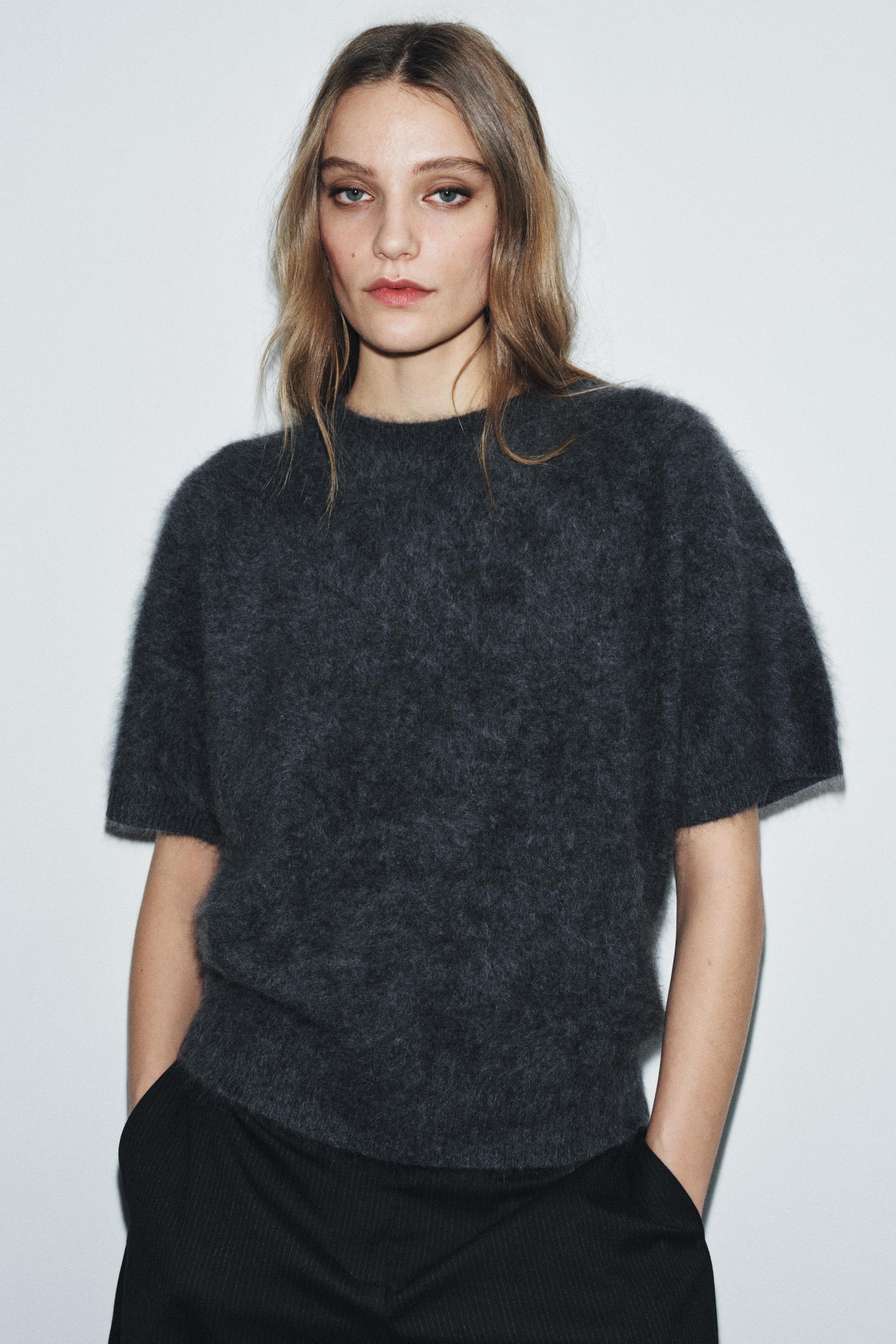 PULL 100 % LAINE MANCHES COURTES OVERSIZE